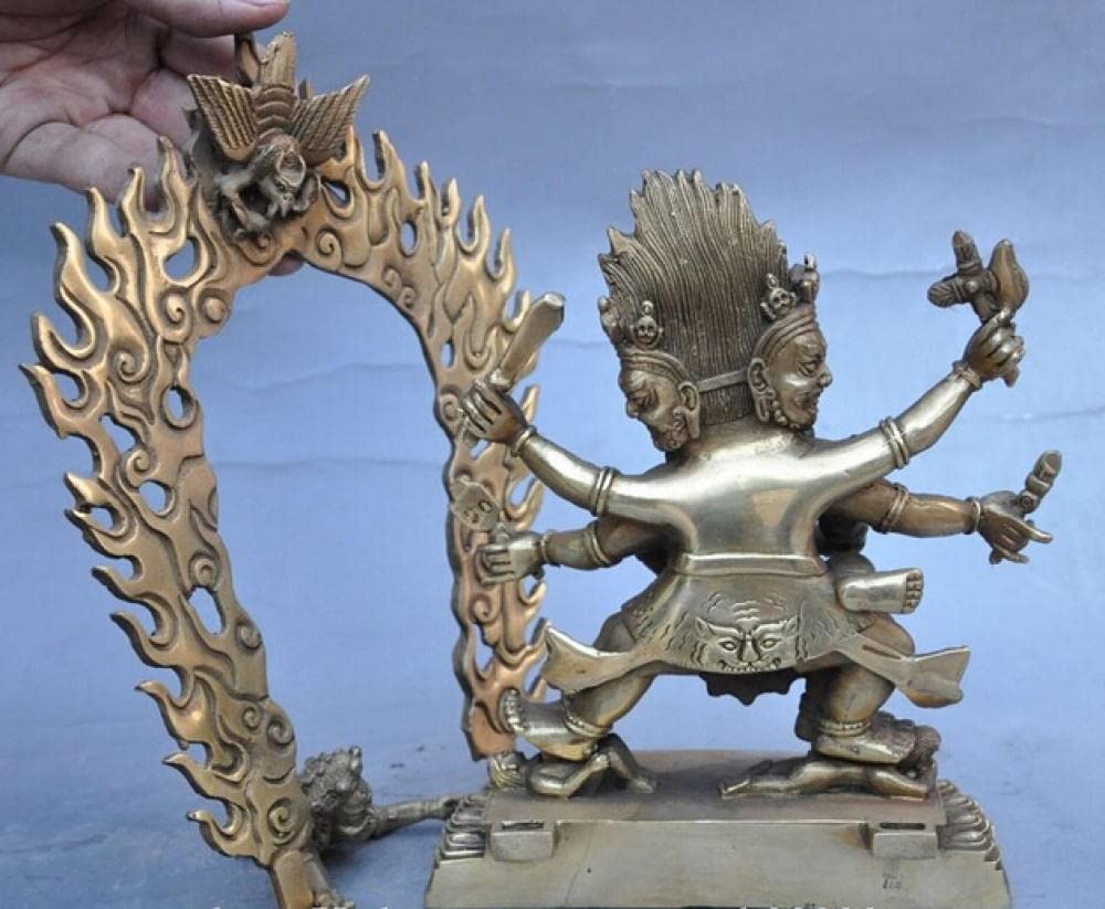 Amazon｜頭の彫刻像 チベット仏教真鍮3頭6腕神幸せな仏像｜仏像